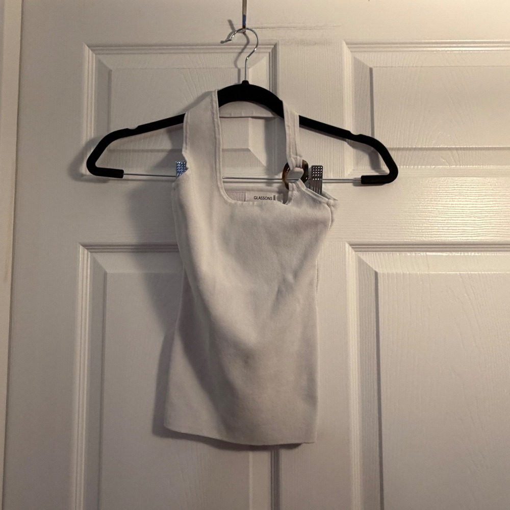 Glassons Halter Top White XS Ring Detail Minimalist Summer Casual